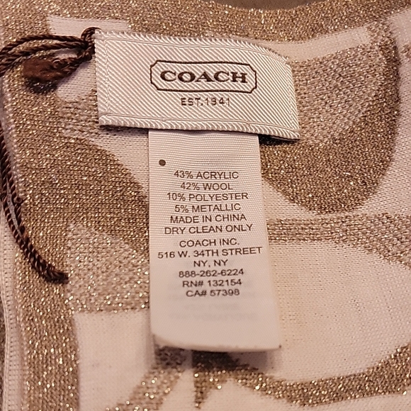 Coach cream and gold metallic, monogram, reversible scarf - Picture 5 of 5
